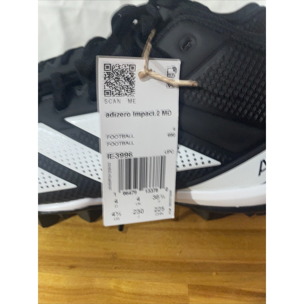 adidas Adizero Impact.2 Youth Football Cleats - Black & White - IE3996 Size 4.5 - Picture 3 of 8